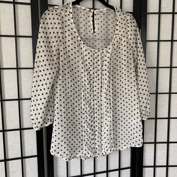 Anthropologie White & Black Polkadot Blouse - Picture 3 of 8